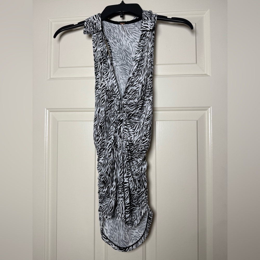 Free People Coco Tank Black White Animal Print‎ Zebra Top